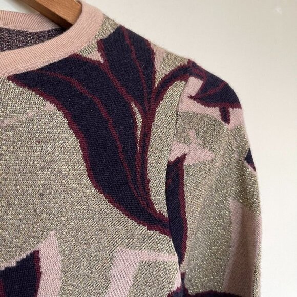 ANN Taylor Super Fine Merino Wool Floral Sparkly Metallic Sweater Medium - Picture 3 of 5